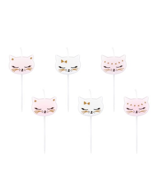 Kuchenkerzen "Katzen" - rosa/weiß - 6 Stück
