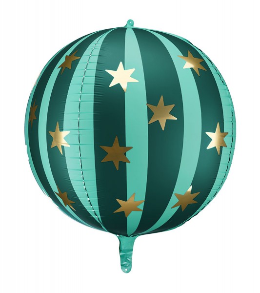 Kugel-Folienballon mit Sternen - grün gestreift - 75 cm