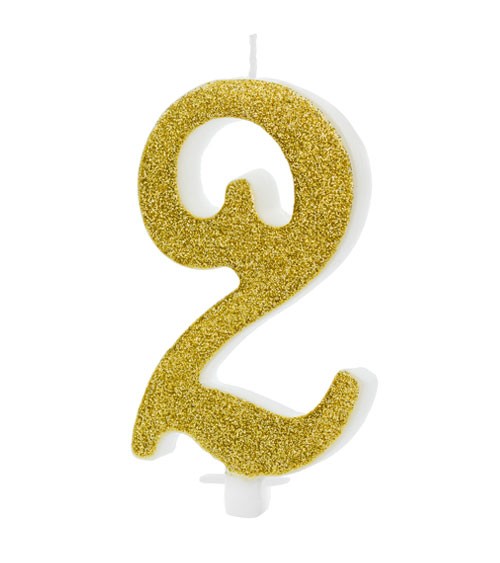 Script-Zahlenkerze "2" - glitter gold - 10 cm