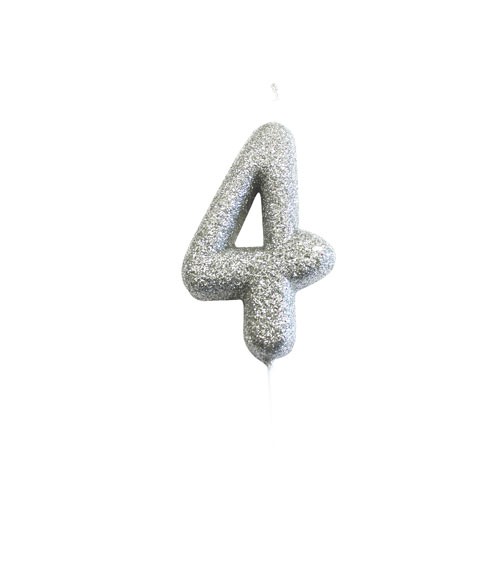 Geburtstagskerze mit Glitter "4" - silber