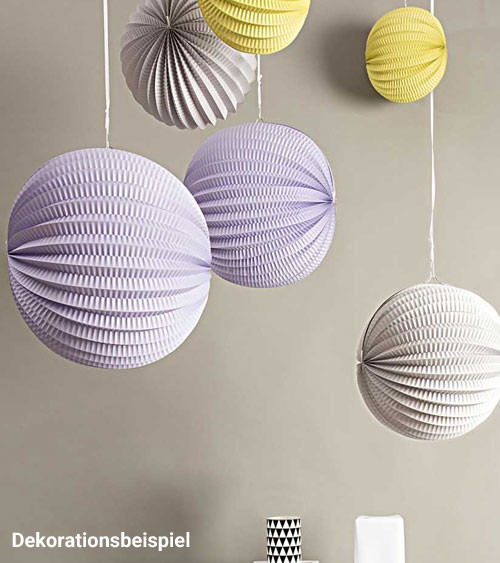 Papierlampion-Set - lavendel, grau, gelb - 3-teilig