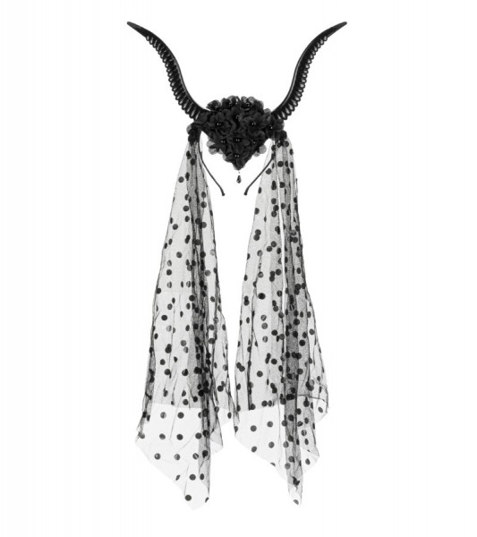 Haarreif mit Teufelshörnern und schwarzem Tüll - 30 x 76 cm