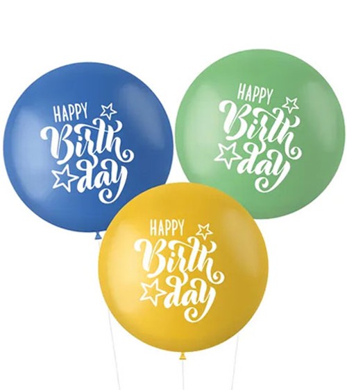 Riesenballon-Set "Happy Birthday" - blau, grün - 80 cm - 3-teilig