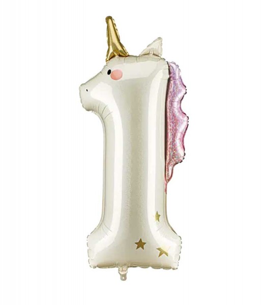 Großer Zahlenballon "Einhorn" - Zahl 1 - 103 cm