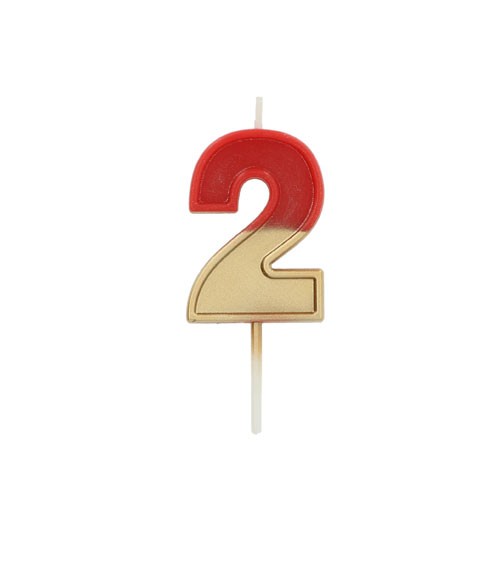 Geburtstagskerze Zahl "2" - Retro - rot, gold