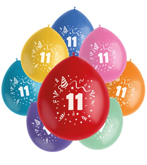 Luftballon-Set "Party - 11 Jahre" - Farbmix - 8-teilig