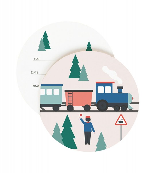Einladungskarten "Kleine Eisenbahn" mit Stickern - 8 Stück