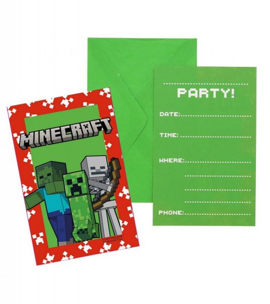 Einladungskarten mit Umschlägen "Minecraft" - 6 Stück