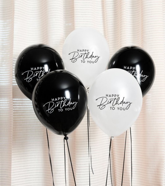 Luftballon-Set "Happy Birthday to you" - schwarz & weiß - 5-teilig
