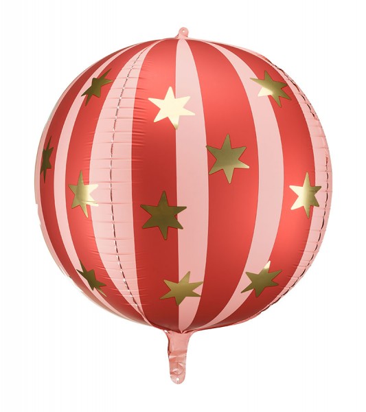Kugel-Folienballon mit Sternen - rot gestreift - 75 cm