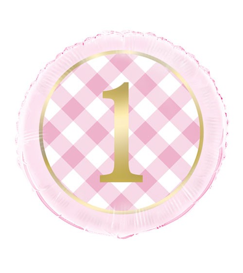 Folienballon "1. Geburtstag - Vichy Karo" - rosa - 46 cm