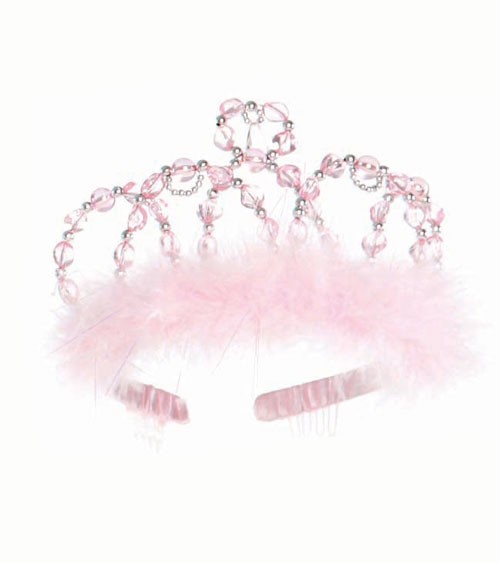 Prinzessinnen-Diadem mit Marabu-Federn - rosa, silber