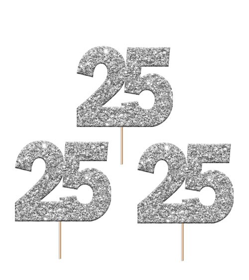 Cupcake-Topper Zahl "25" - glitter silber - 12 Stück