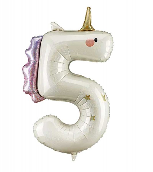 Großer Zahlenballon "Einhorn" - Zahl 5 - 103 cm