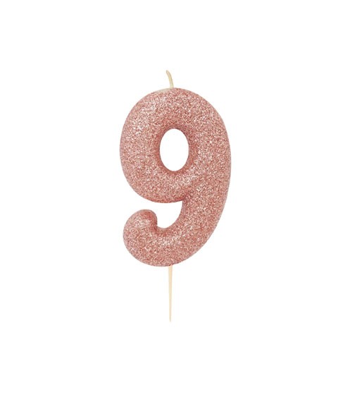Geburtstagskerze mit Glitter "9" - rosegold