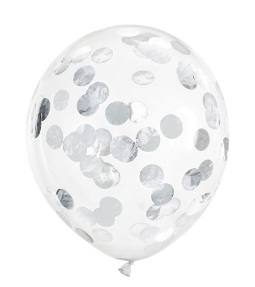 Transparente Ballons mit silbernem Konfetti - 6 Stück