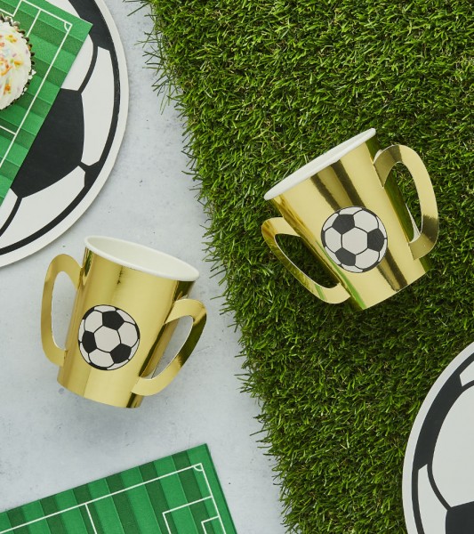 Pappbecher mit Henkel "Fußball" - gold - 8 Stück