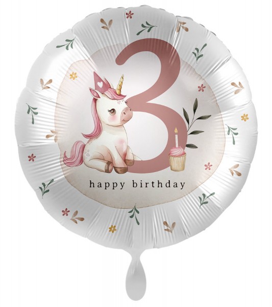 Folienballon "Einhorn" - 3. Geburtstag - 43 cm