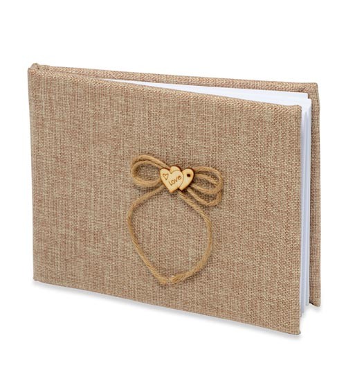 Gästebuch aus Jute mit Holzherzen