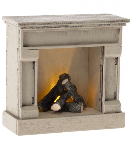 Kamin mit LED - hellgrau - 8,5 x 8,5 cm