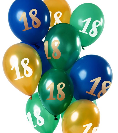 Metallic-Luftballon-Set "18" - Grün, Blau, Gold - 12-teilig