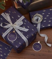 Geschenkverpackungsset "Merry Christmas" - navy, gold - 5-teilig