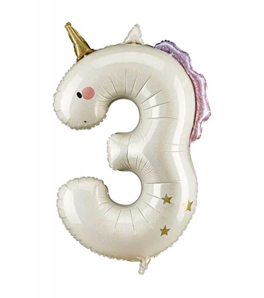 Großer Zahlenballon "Einhorn" - Zahl 3 - 103 cm