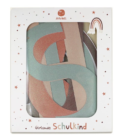 Schulkind-Girlande mit Regenbogen & Glitzer