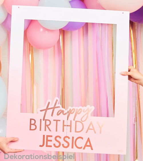 Selfie-Rahmen mit Stickern "Happy Birthday" - ombre rosa - 60 x 72 cm
