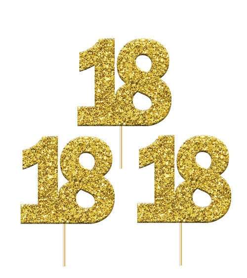 Cupcake-Topper Zahl "18" - glitter gold - 12 Stück
