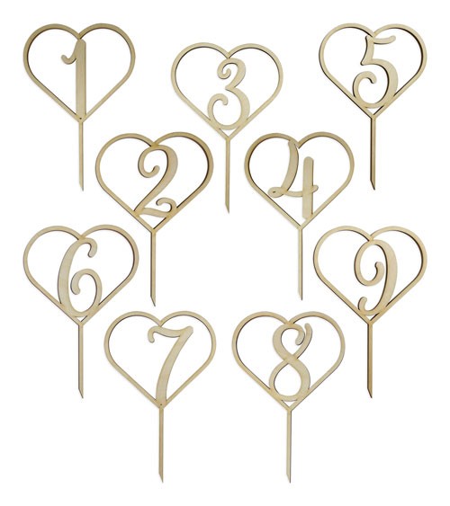 Cake-Topper-Set "Herz 1 - 9" aus Holz - 9-teilig