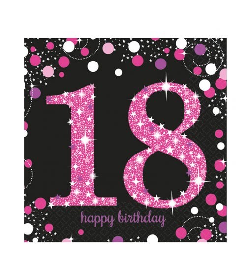 Servietten "Sparkling Pink" - 18. Geburtstag - 16 Stück