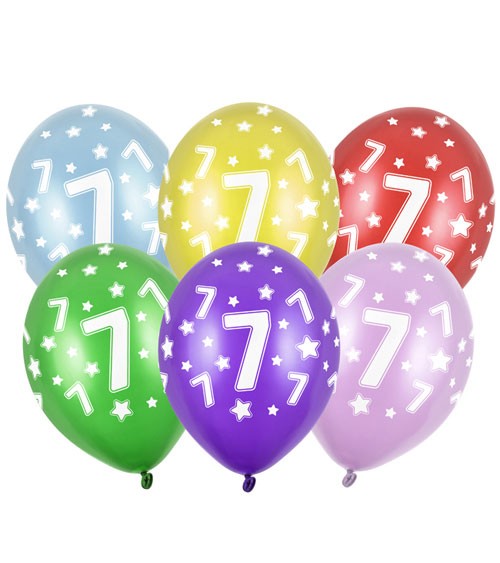 Metallic-Luftballons "7" mit Sternen - 6 Stück