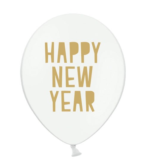 Luftballons "Happy New Year" - weiß/gold - 6 Stück