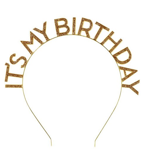 Haarreif aus Metall "Its my Birthday" - glitter gold