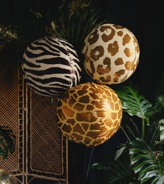 Kugel-Folienballons mit Animalprint - 75 cm - 3-teilig