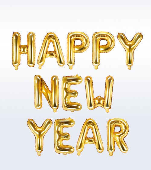 Folienballon-Schriftzug "Happy New Year" - gold - 35 cm