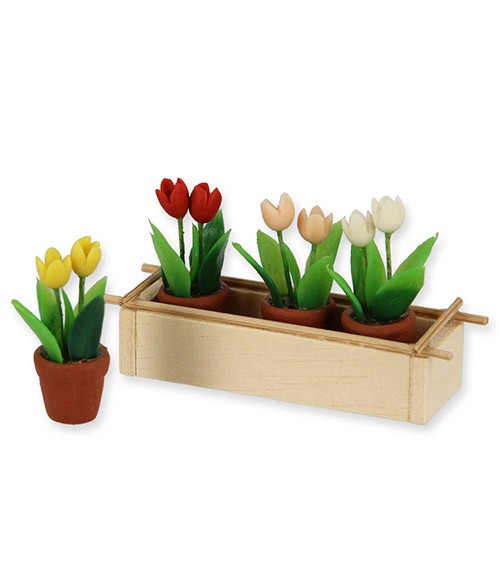 Mini Tulpen im Topf mit Holzkiste - 5 x 2,2 cm