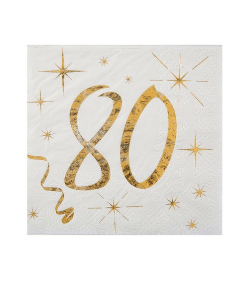 Cocktail-Servietten "80" - weiß, gold - 20 Stück