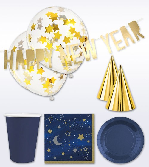 Silvester-Deko-Set "Navyblue & Gold" - 49-teilig