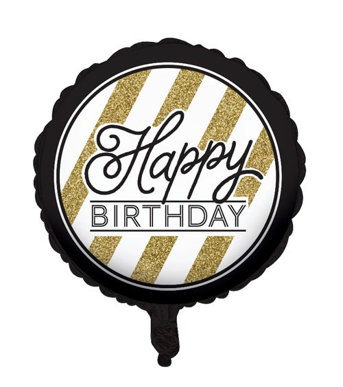 Runder Folienballon "Black & Gold" - Happy BIRTHDAY