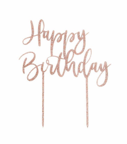 Cake Topper aus Acryl "Happy Birthday" - glitter rosegold