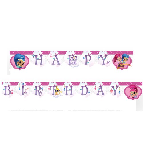 Happy Birthday-Girlande "Shimmer & Shine - Glitter Friends" - 2 m