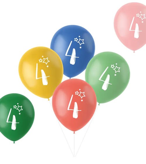 Luftballon-Set "4. Geburtstag" - Retro-Farbmix - 6-teilig