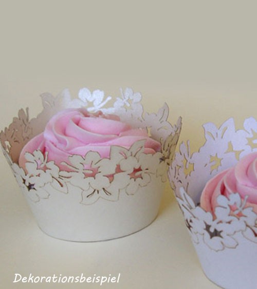 Cupcake-Wrapper "Blumen - perlmutt creme" - 12 Stück