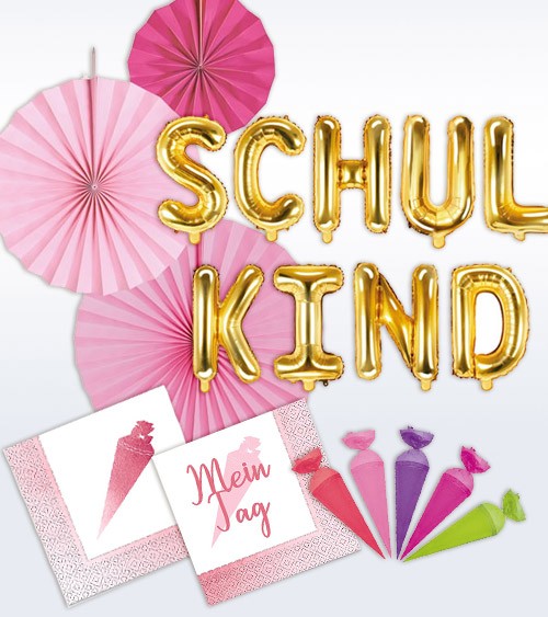 Deko-Set "Schulkind" - rosa - 37-teilig