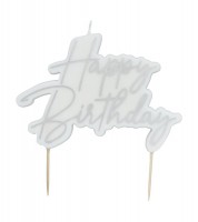 Happy Birtdhay-Kuchenkerze - silber - 11,5 x 8 x 1 cm