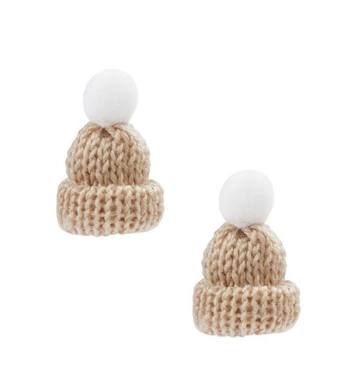 Mini-Strick-Mützen - beige - 4,5 cm - 2 Stück