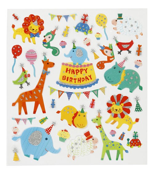 Sticker "Geburtstags-Tiere" - mit Glitter - 1 Bogen
