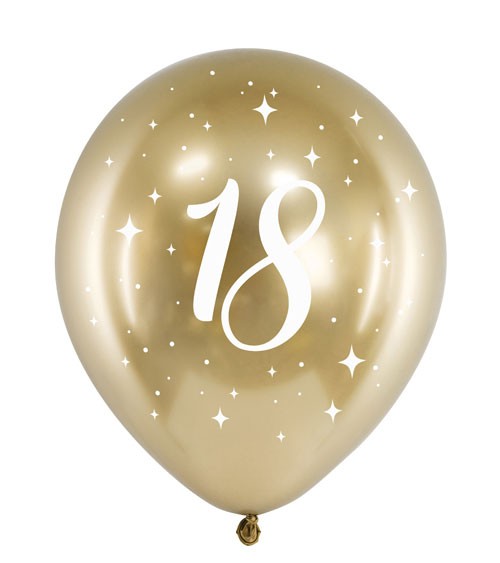 Luftballons "18" - Glossy Gold - 30 cm - 6 Stück